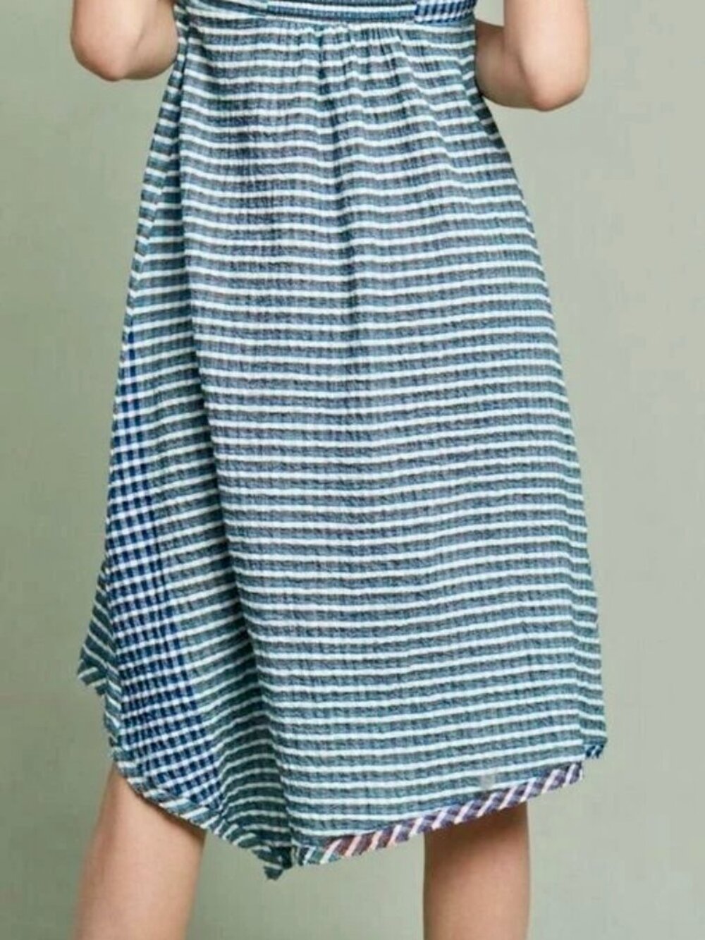 Maeve by Anthropologie One Shoulder Waverly Gingham Raw Hem Dress Size 6 - Picture 2 of 8